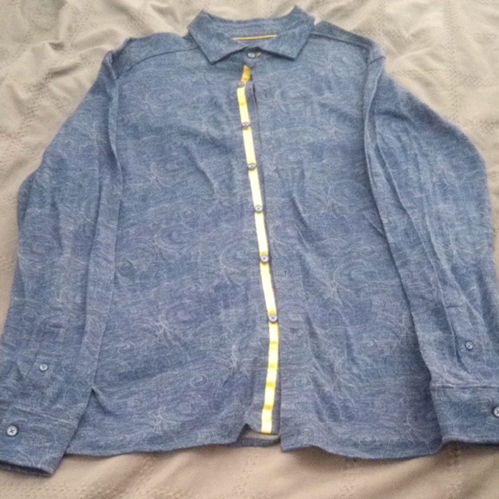 Robert Graham Blue Paisley Button-Down Shirt with Yellow Trim